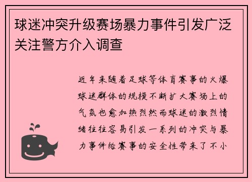 球迷冲突升级赛场暴力事件引发广泛关注警方介入调查